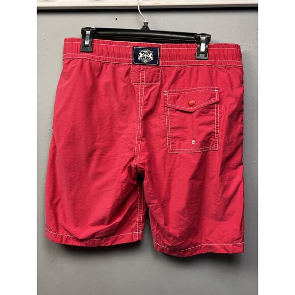 Express Swim Trunks Mens Small Red Pockets Embroidered Lined Retro - Picture 2 of 10